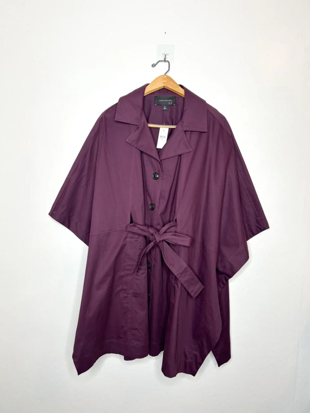 NWT Ann Taylor Womens Contemporary Trench Poncho Jacket Purple M/L - Picture 4 of 9